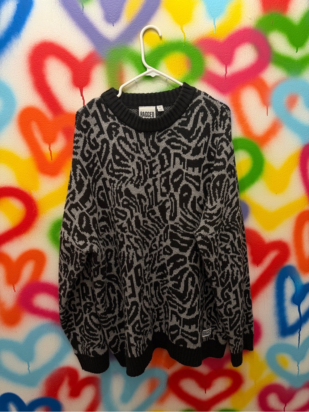 Ragged Priest Cryptic Knit Black & Gray Patterned Sweater